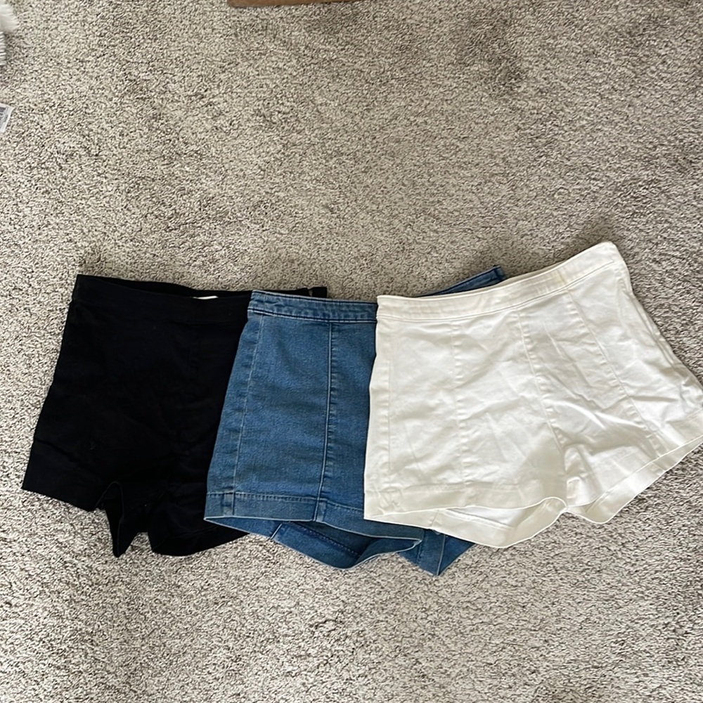 H&M High Waisted Shorts in black, white & denim.
